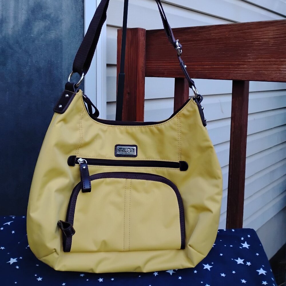 Nine & Co Yellow Shoulder Bag with Brown Accents